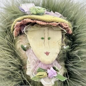 2001 Carmen Manago Green & Lavender Pillow Lady Gardener Home Decorative